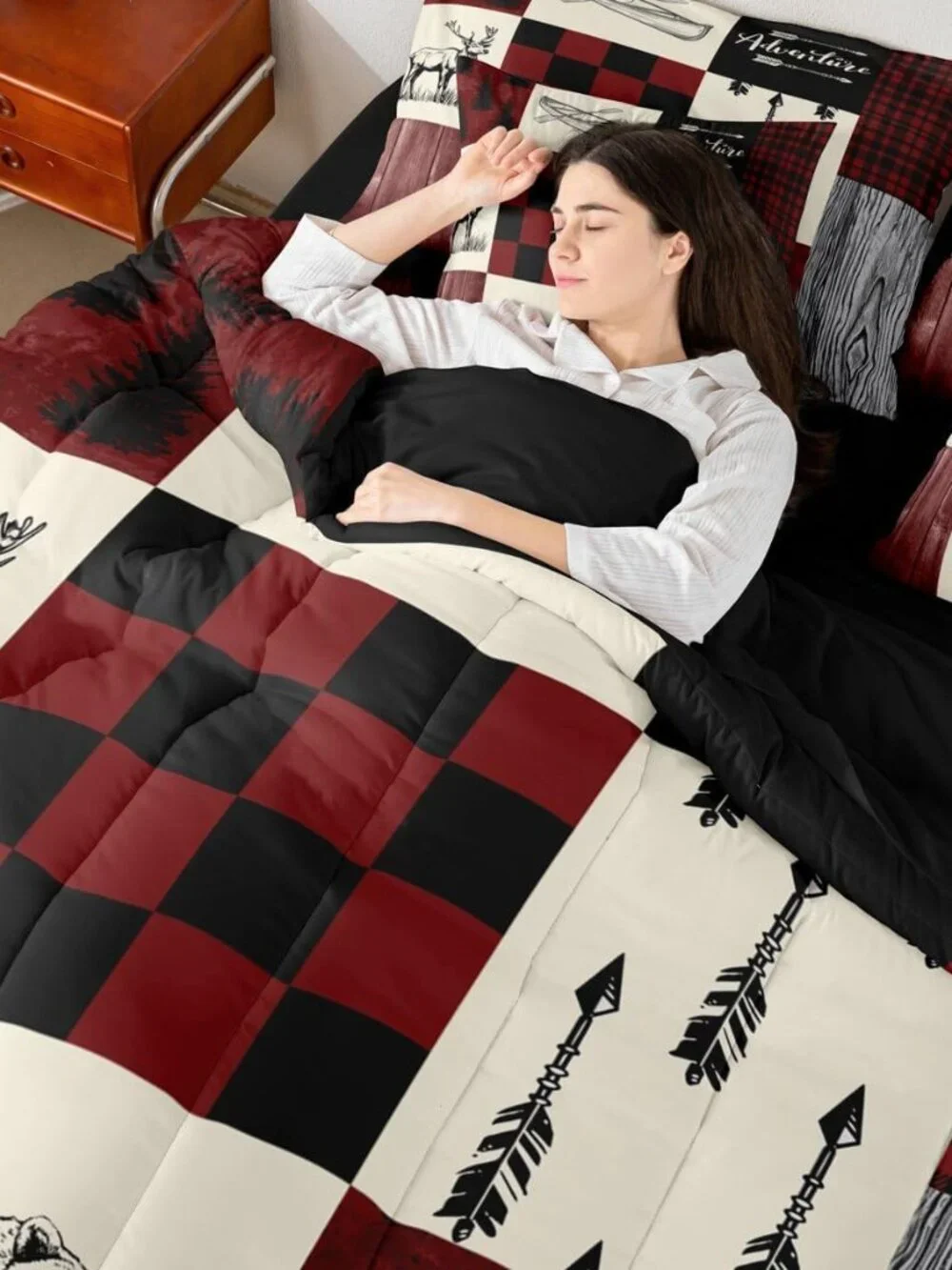 Country Rustic Twin Comforter Set 7 Piece,Farmhouse Plaid Checkered Bedding with